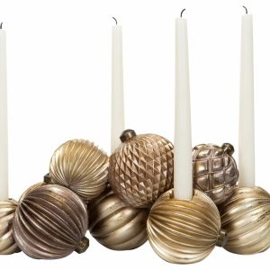 Ljusstake | Adventsljusstake Julkulor guld  41x17x16cm