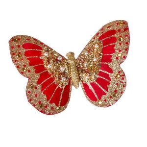 Fjäril | Röd/Glitter klämma 9 cm