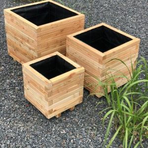 Blomlåda |  Lärkträ fyrkantig hög 3/Set